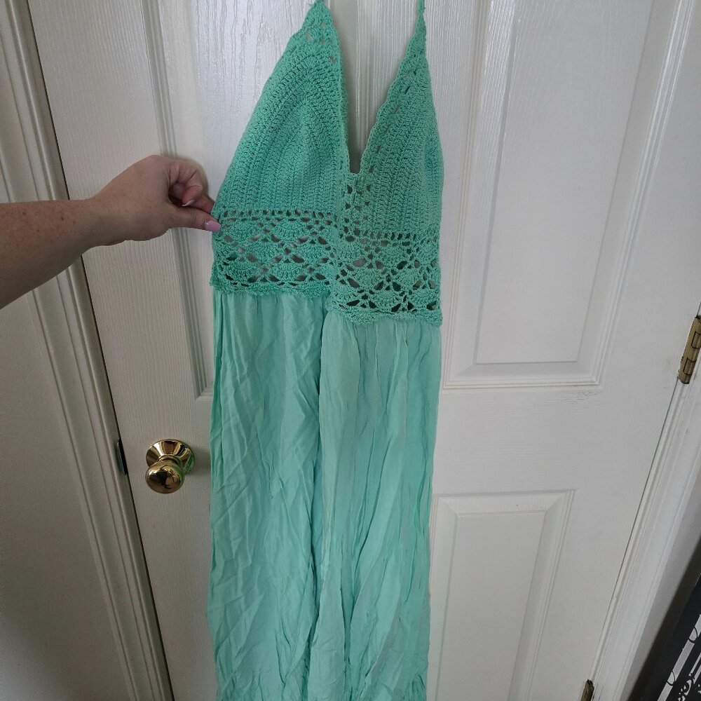 Teal green crochet dress